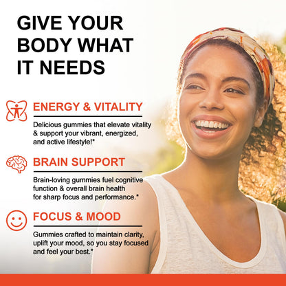 Vitamin B Complex Gummies for Women & Men - All B Complex & B12 - 60 Gummy | Vitamin B12, B1, B2, B3, B5, B6, B7 & B9 with Vitamin C & Choline - Energy & Immune Support* - Vegan, Peach Flavor