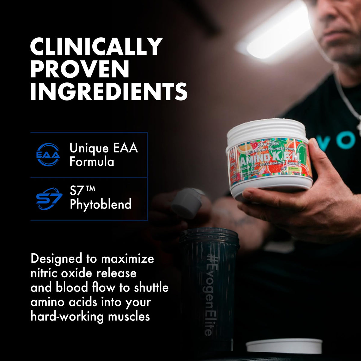 Evogen Amino K.E.M. EAA & BCAA | Tropic Thunder | 30 Servings | S7 nitric oxide blend with betaine anhydrous, coconut water and leucine for blood flow, muscle growth, hydration and recovery