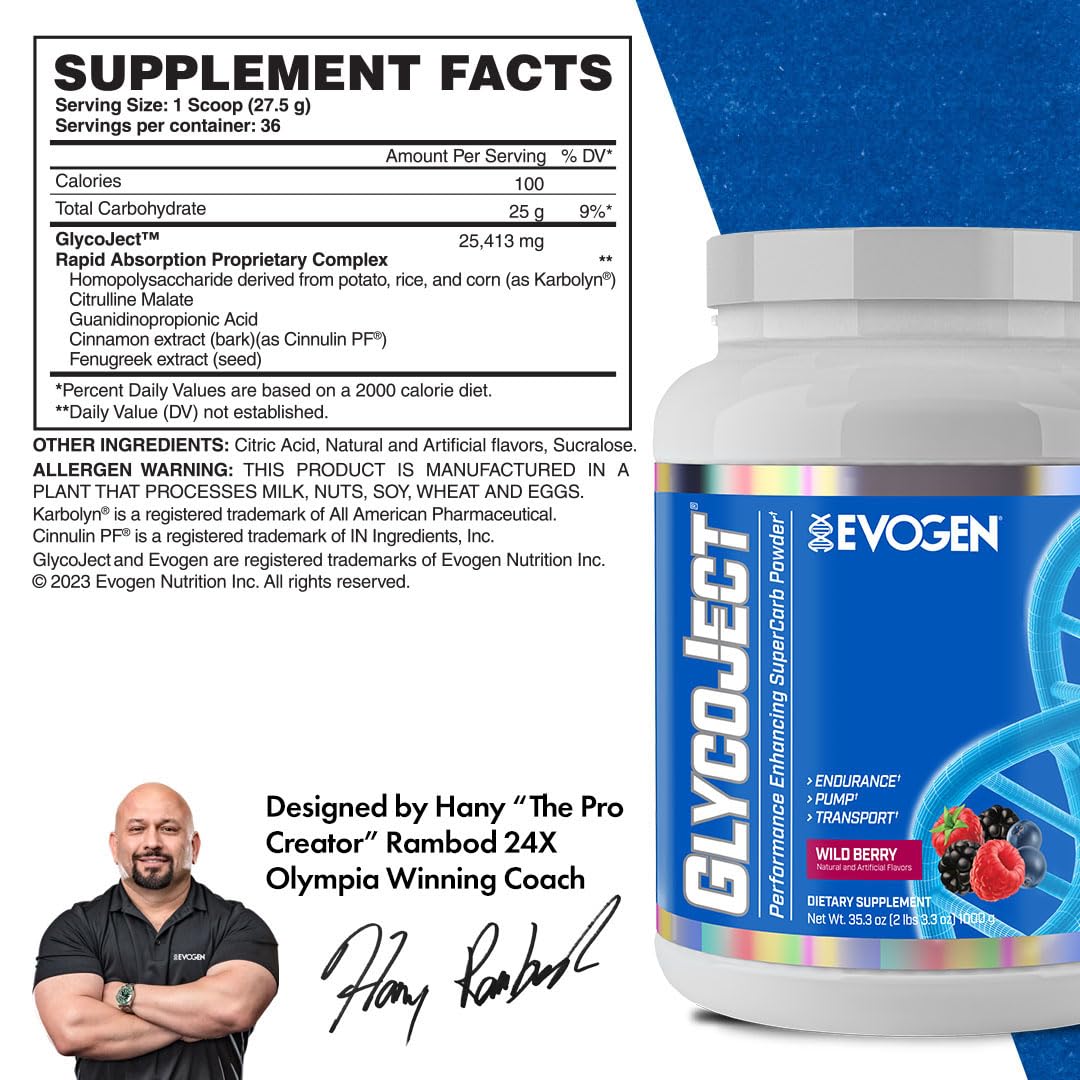 Evogen GlycoJect Karbolyn Super Carb Powder | Unflavored | 37 Servings | Fast-digesting fuel with citrulline malate for rapid glycogen replenishment, endurance, muscle pumps and recovery