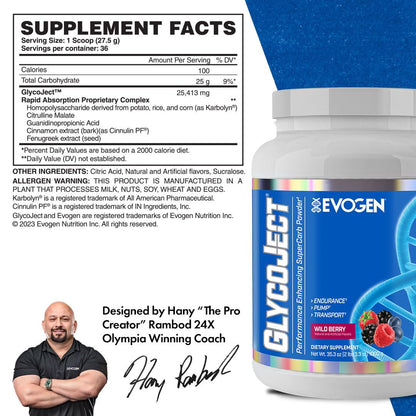 Evogen GlycoJect Karbolyn Super Carb Powder | Unflavored | 37 Servings | Fast-digesting fuel with citrulline malate for rapid glycogen replenishment, endurance, muscle pumps and recovery