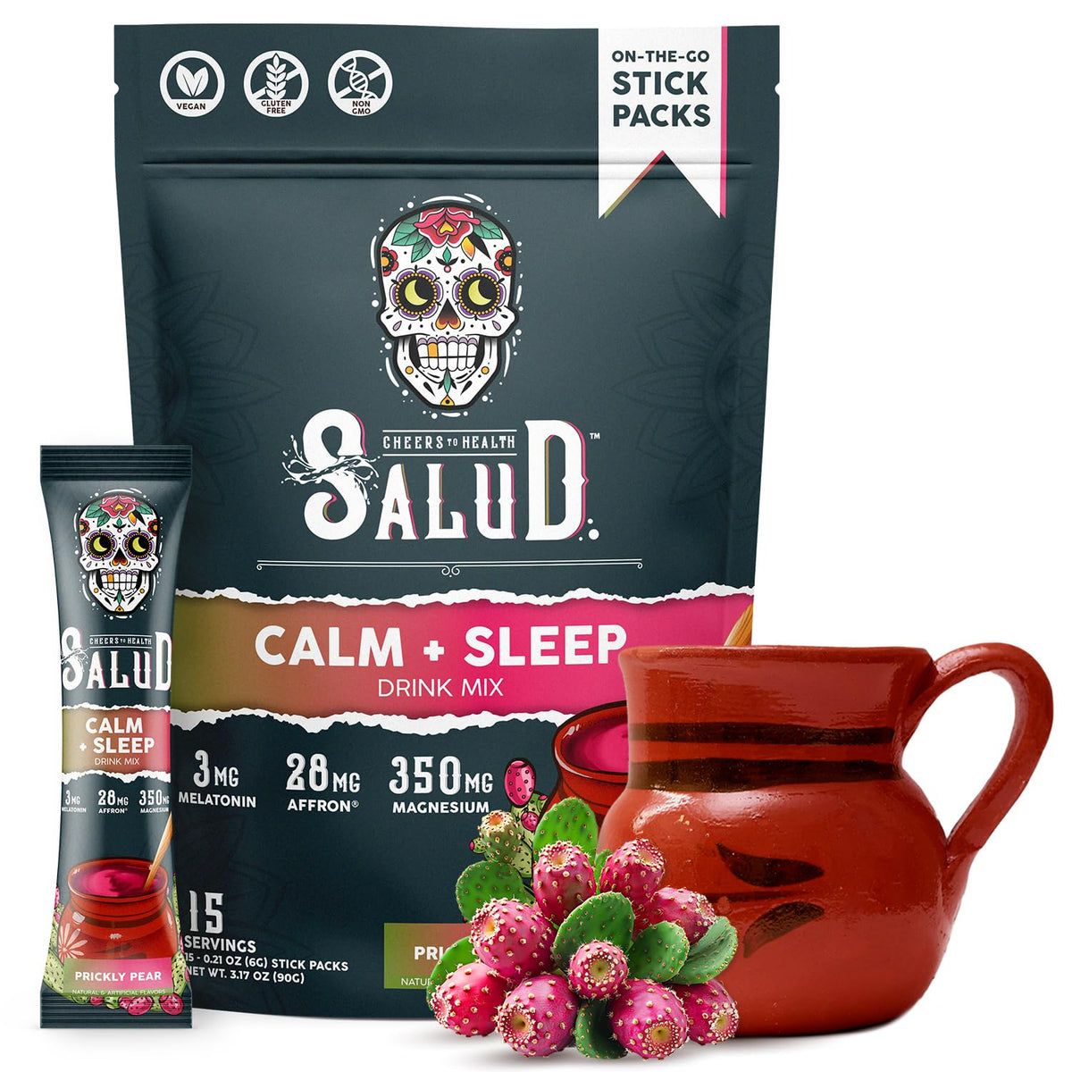 Salud 2-in-1 Sleep Aid + Calm Drink Mix, Punch | Melatonin, Magnesium, Saffron Extract, L-Theanine, Non-GMO, Gluten Free, Vegan, Low Calorie, 1g of Sugar (15 Servings)