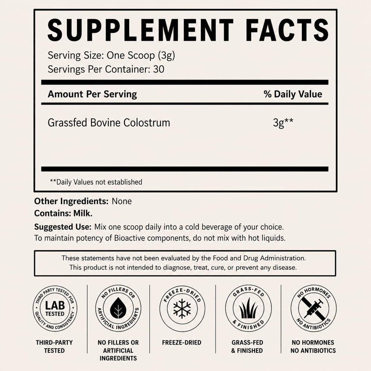 Primal Being Grassfed Beef Colostrum - Supports Immune Function, Gut Health, Hair, Anti-Aging, Athletic Performance, Recovery - 90 Grams unflavored Powder, 3000 mg per Serving