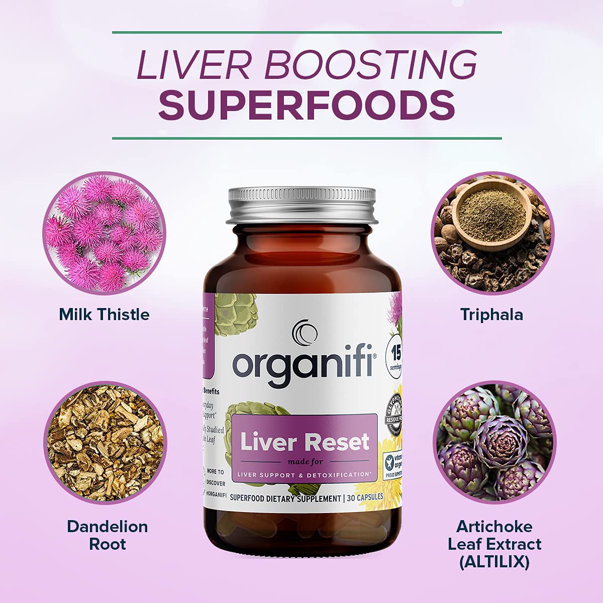Organifi - Liver Reset - Liver Detox - Digestive and Immune Support - Promotes Cellular Energy Production, 30 Capsules