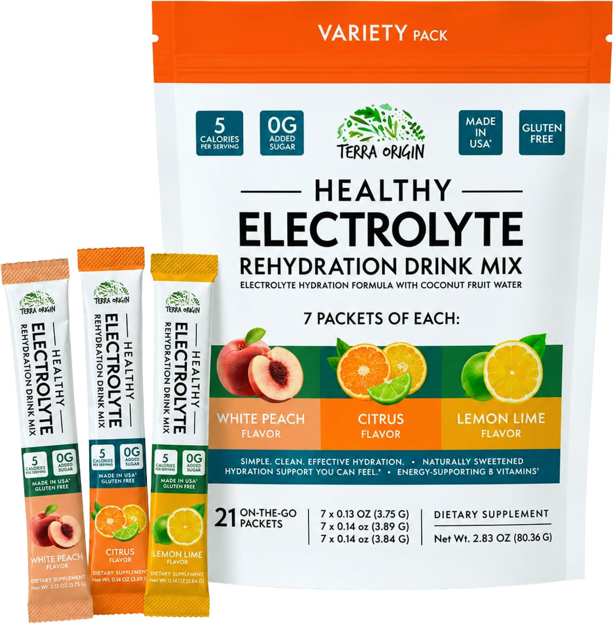 TERRA ORIGIN Electrolyte Packets | Hydration Drink Mix | 21ct Variety Pack