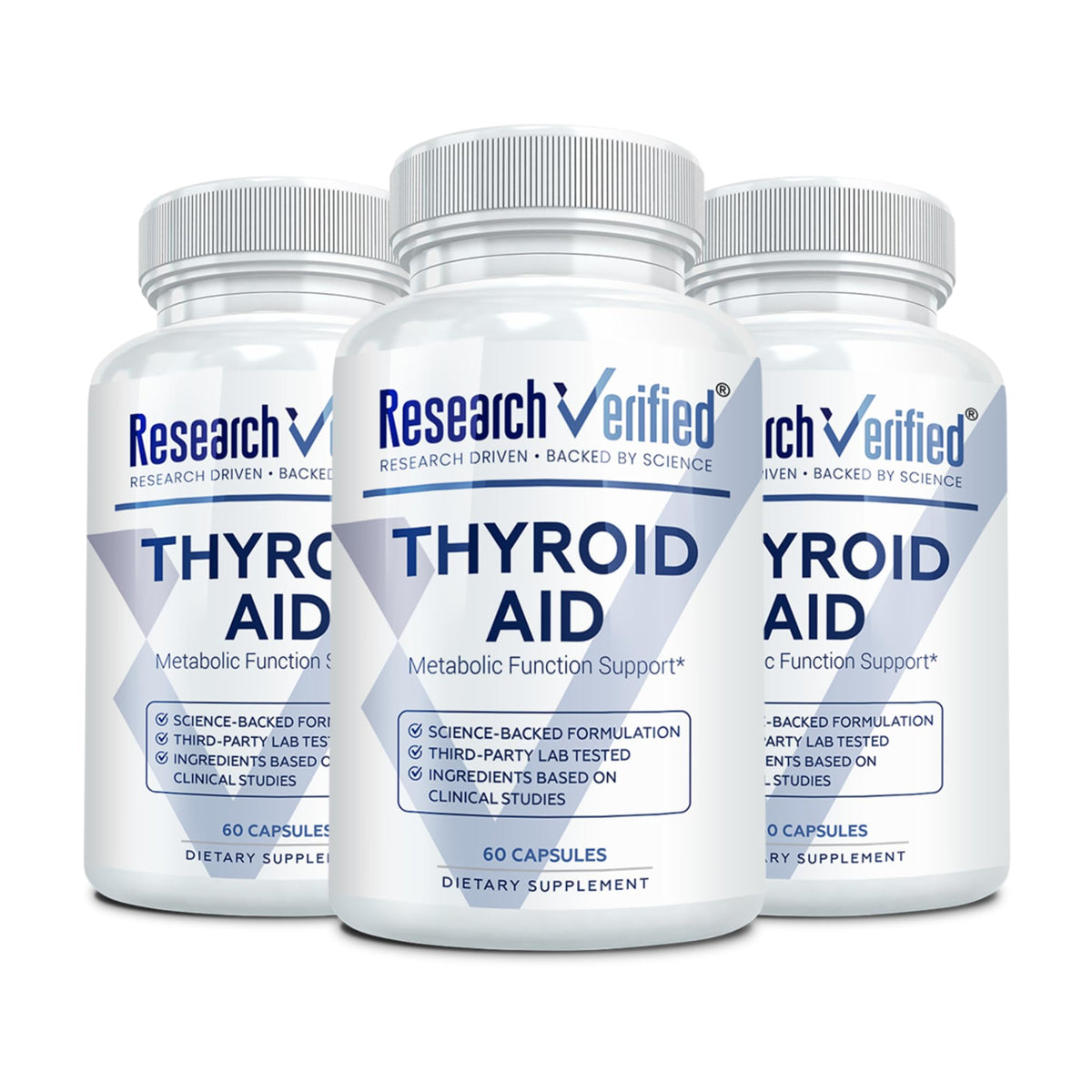 Research Verified® Thyroid Aid - Optimal Thyroid Function with Iodine Copper & Zinc - 260 mcg Selenium - 100% Pure - Vegan Friendly - 60 Capsules - 1 Month Supply