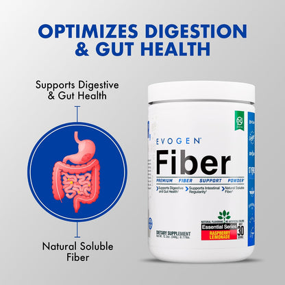 Evogen Fiber Powder | Gut Health | Natural Raspberry Lemonade | 30 Servings | Psyllium husk, inulin and digestion-resistant maltodextrin to ease bloating and support regularity; keto, low-carb friendly
