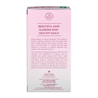 Nature's Bounty Advanced Hair, Skin & Nails, Argan-Infused Vitamin Supplement with Biotin and Hyaluronic Acid, 150 Rapid Release Softgels, 50 Total Servings