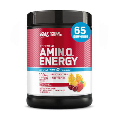 Optimum Nutrition, Amino Energy Powder Plus Focus, with Bcaa, Electrolytes, and Caffeine, Watermelon, 30 Servings | Contains BCAAs, Electrolytes, 100 mg Caffeine, 5g Amino Acids, Zero Sugar, Supports Hydration, Banned Substance Tested
