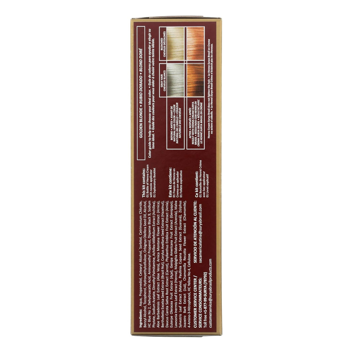 Surya Brasil Henna Cream Golden Blonde - 98% Natural Ingredients, Vegan, Cruelty-Free, Eco-Friendly, Semi-Permanent Hair Color, Deep Hydration & Shine, 2.37 oz