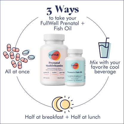 FullWell Prenatal Vitamin + DHA | Omega 3 Fish Oil with DHA & EPA for Brain Development & Nervous