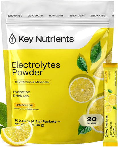KEY NUTRIENTS Electrolytes Powder Bundle, Tropical Peach Mango 90 Servings Jar + Classic Lemonade 20 Count Packets, Sugar Free Hydration Travel Drink Mix with Vitamins & Minerals, No Calories