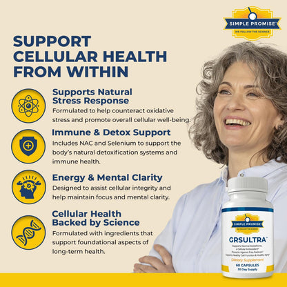 GRS Ultra - Glutathione with NAC 600mg and Selenium 200mcg - Women and Men | Antioxidant Formula, Cellular Health Support, Red Orange Complex, Simple Once-Daily Routine, Vegan