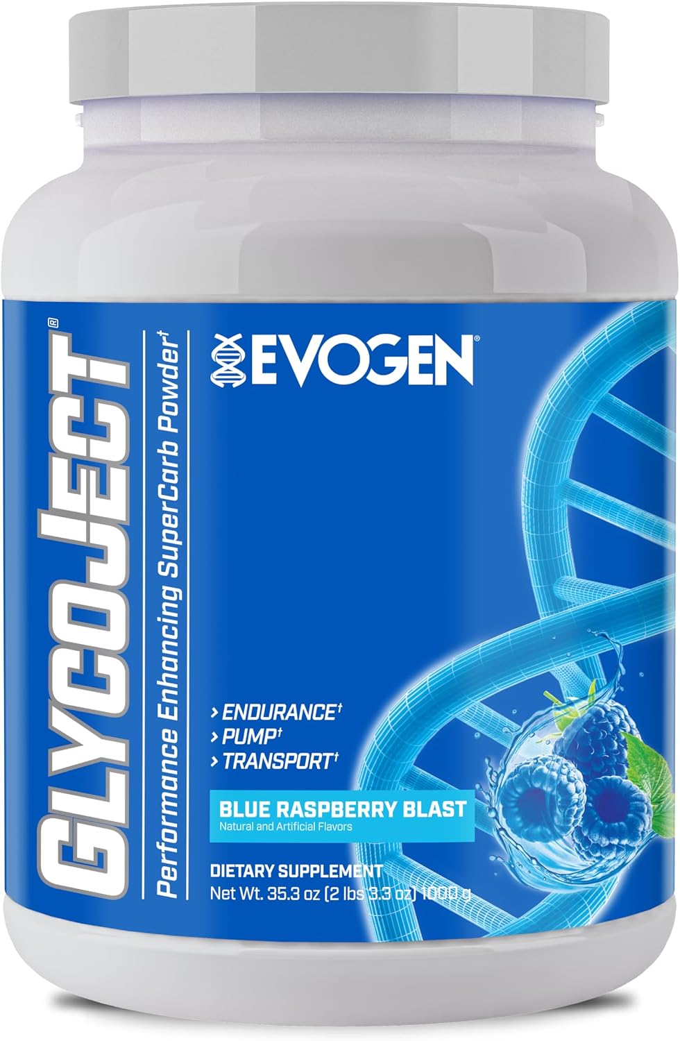 Evogen GlycoJect - Super Carb Powder | Rapid Absorption for PreWorkout | Carbohydrate Powder for Endurance | Intra Workout Carbs Powder for Men & Women | Blue Raspberry Blast | 37 Servings