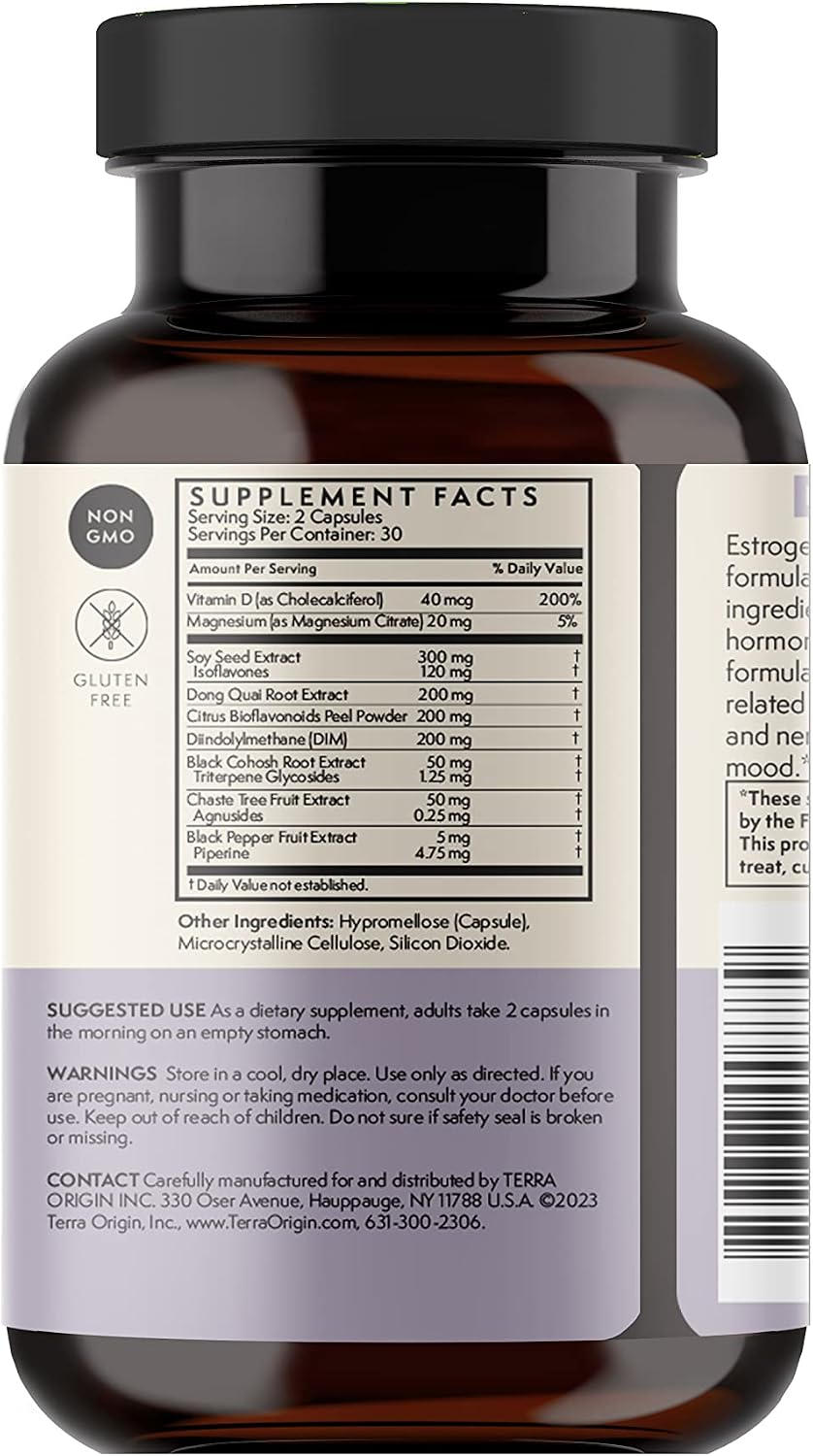 TERRA ORIGIN Multi-Symptom Menopause Supplements for Women | Menopause Support for Night Sweats, Hot Flashes & Mood Swings | DIM, Black Cohosh, Dong Quai, Chaste Tree Berry | 60 Capsules