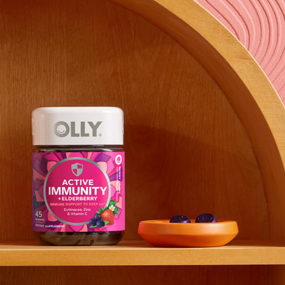 OLLY Immunity Gummy, Immune Support, Elderberry, Zinc, Vitamin C, Supplement, Berry Flavor, 15 Day Supply - 45 Count