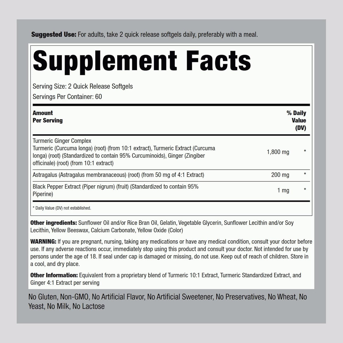 Piping Rock Turmeric and Ginger Supplement | 120 Softgel Capsules | with Black Pepper Extract | Herbal Extract Complex | Non-GMO, Gluten Free