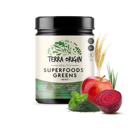 TERRA ORIGIN Superfoods Greens Blend | Organic Vegetable Supplement with Tumeric, Milk Thistle, Green Tea, Chlorella | Non-GMO, Gluten-Free, Vegan | Coffee | 30 Servings