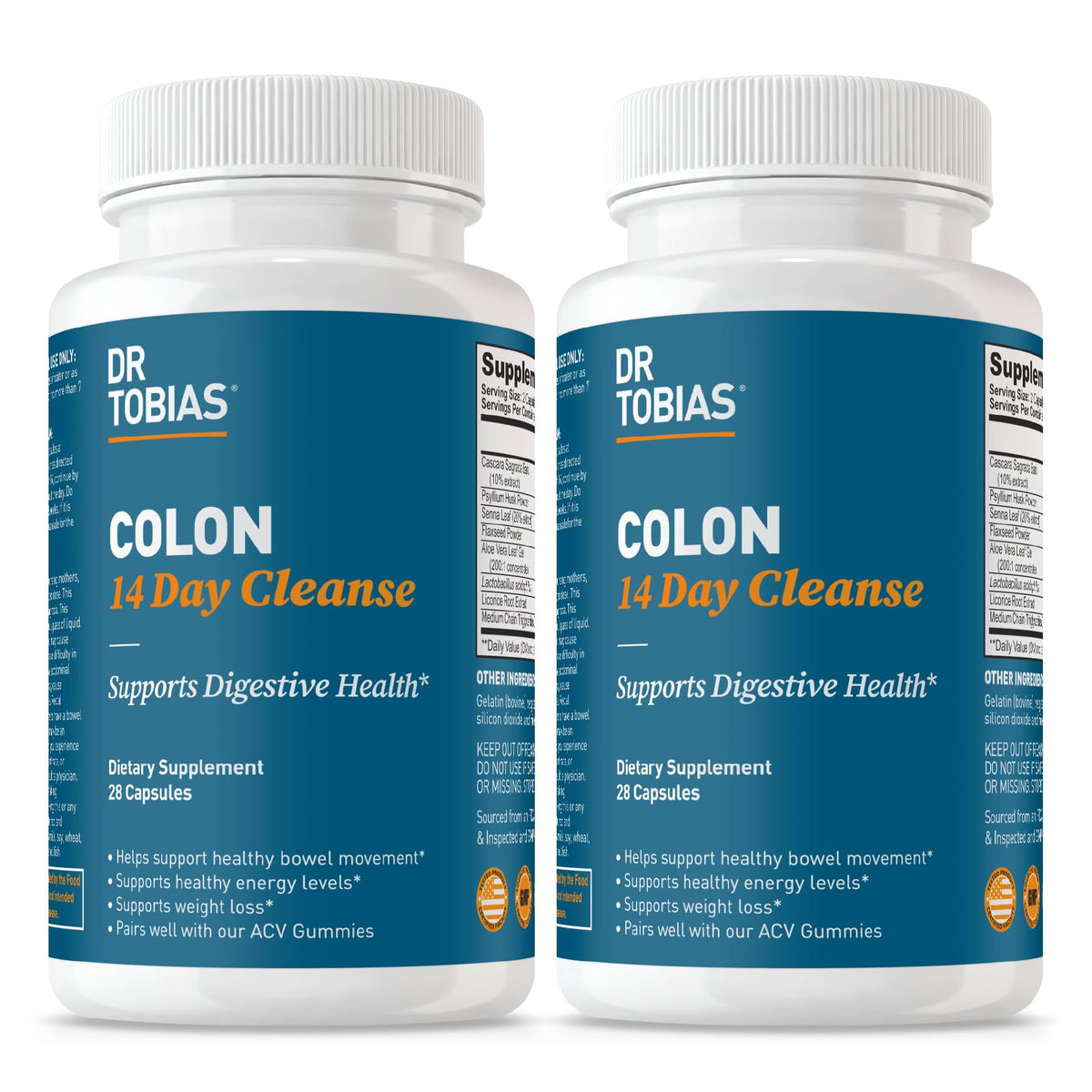 Dr. Tobias Colon 14 Day Cleanse | Supports Digestion & Gut Health | Colon Cleanse Detox | Constipation Relief & Gut Health Support for Women & Men | Psyllium + Senna + Probiotics | 28 Capsules