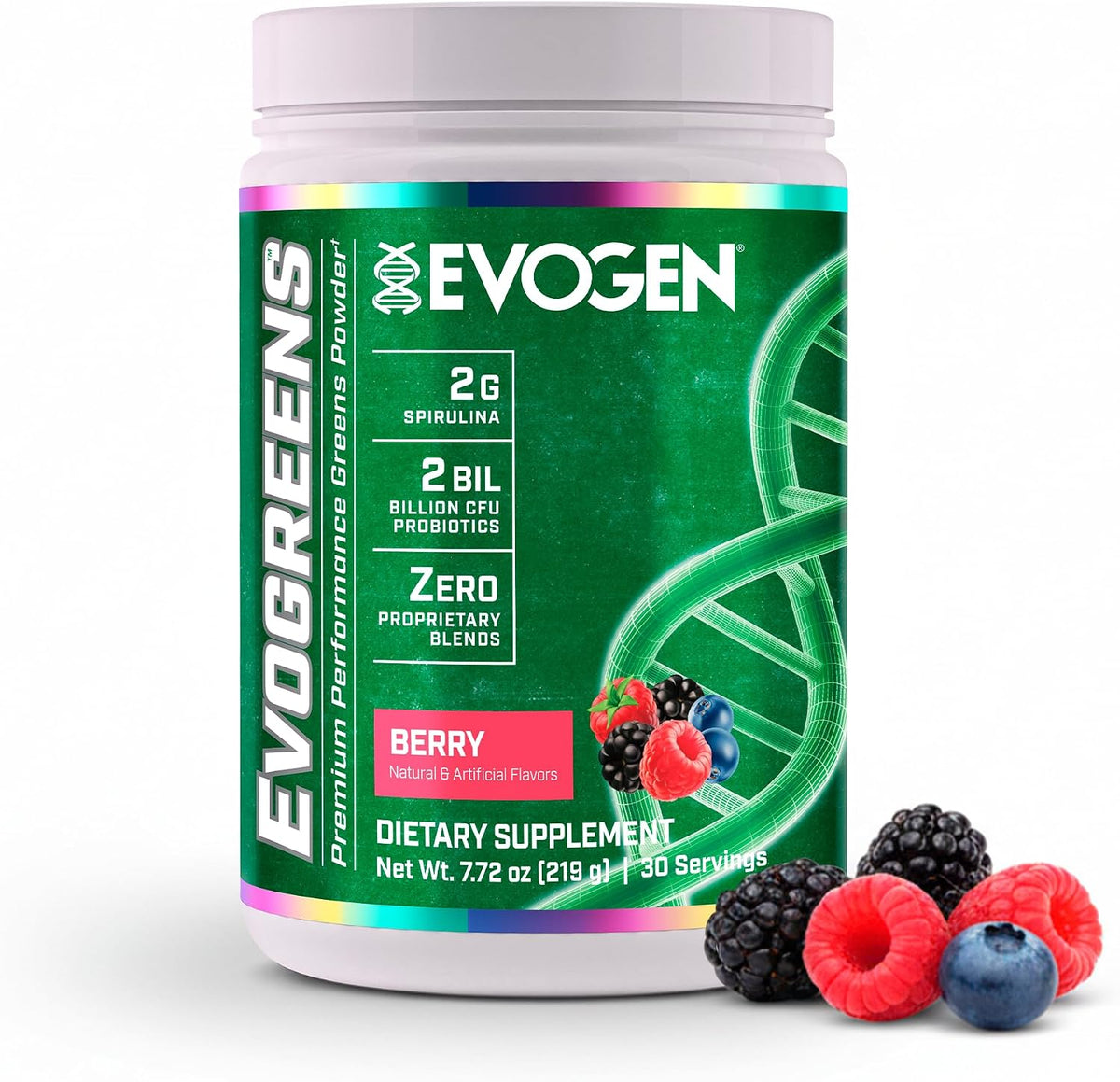 Evogen Evogreens Super Greens | Wellness | Berry | 30 Servings | Spirulina, Vitagranate pomegranate extract and Bacillus probiotics; properly dosed for recovery, detox and immune health