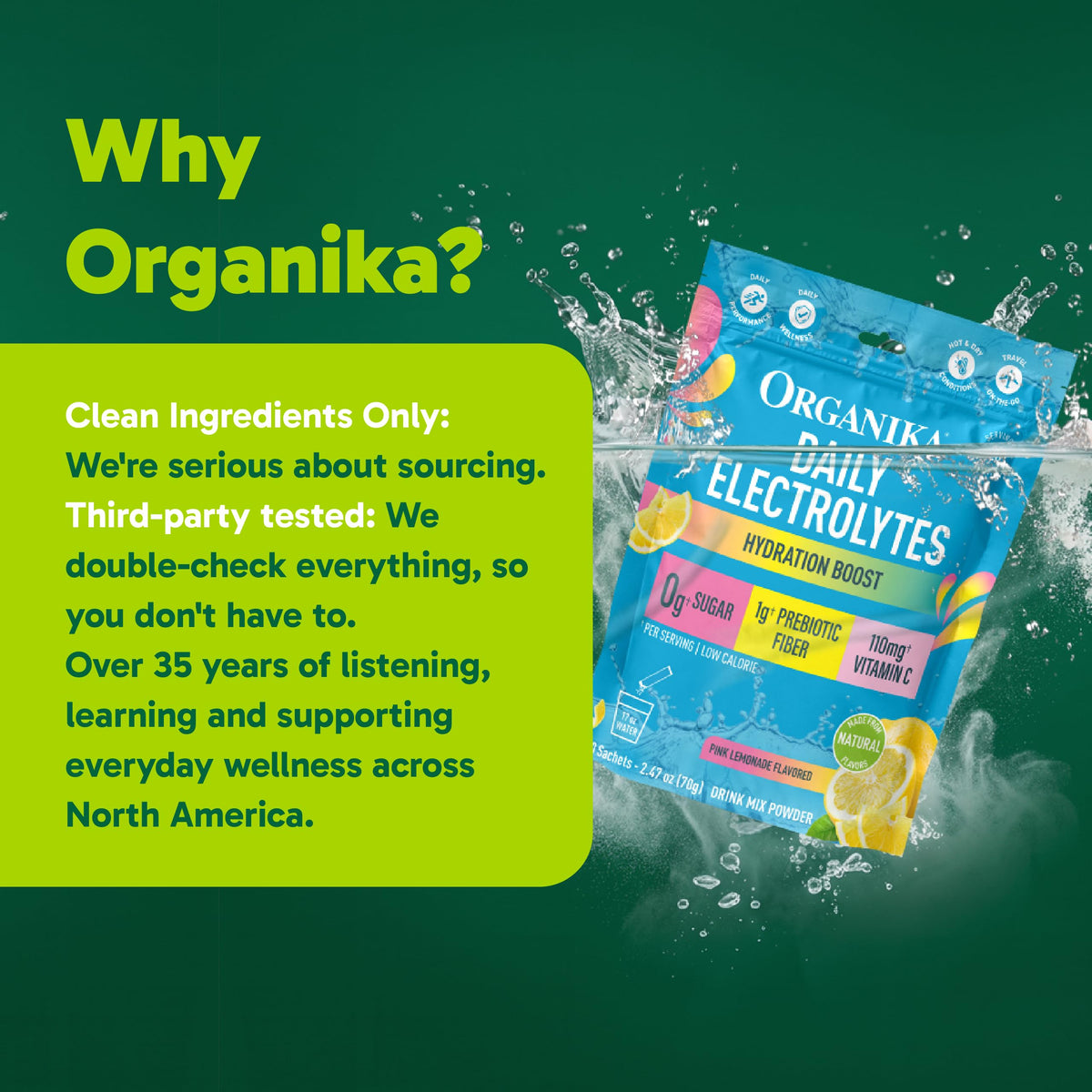 Organika Daily Electrolytes Powder Variety Pack with Vitamin C & Prebiotic Fiber – 21 Single-Serve Sachets (Lemonade, Raspberry, Pineapple Passion Fruit), Sugar-Free, Caffeine-Free