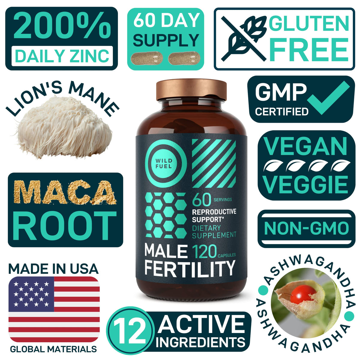 WILD FUEL Male Fertility Supplement and Dental Probiotics Health and Wellness Bundle