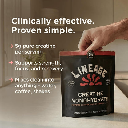 Lineage Provisions Creatine Monohydrate with Sea Salt, 90 Servings | Micronized creatine powder for training & performance with no artificial ingredients.