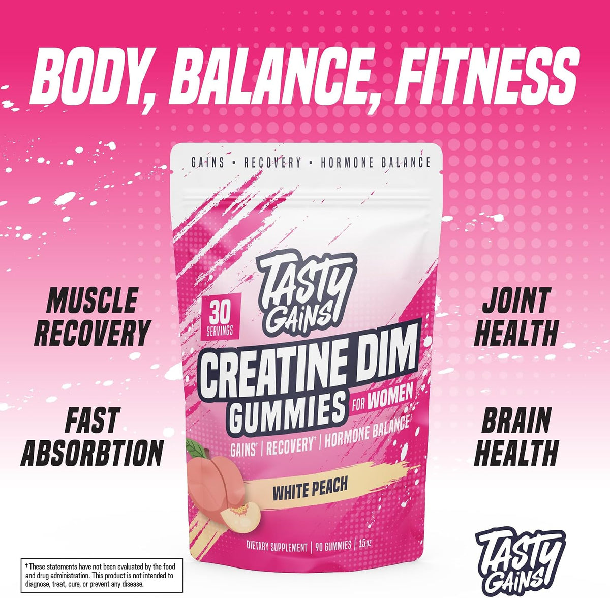 Creatine Gummies for women | 3g Creatine Monohydrate Per Serving | DIM Supplement 100 mg | Estrogen Balance for Women | Hormonal Acne, Hormone Balance, Glute Builder (90 Count, Pineapple Mango)