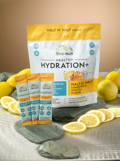 TERRA ORIGIN Healthy Hydration+ Electrolyte Powder Packets | Sugar Free, Gluten Free Drink Mix | Lemonade | 30 Servings (1-Pack)