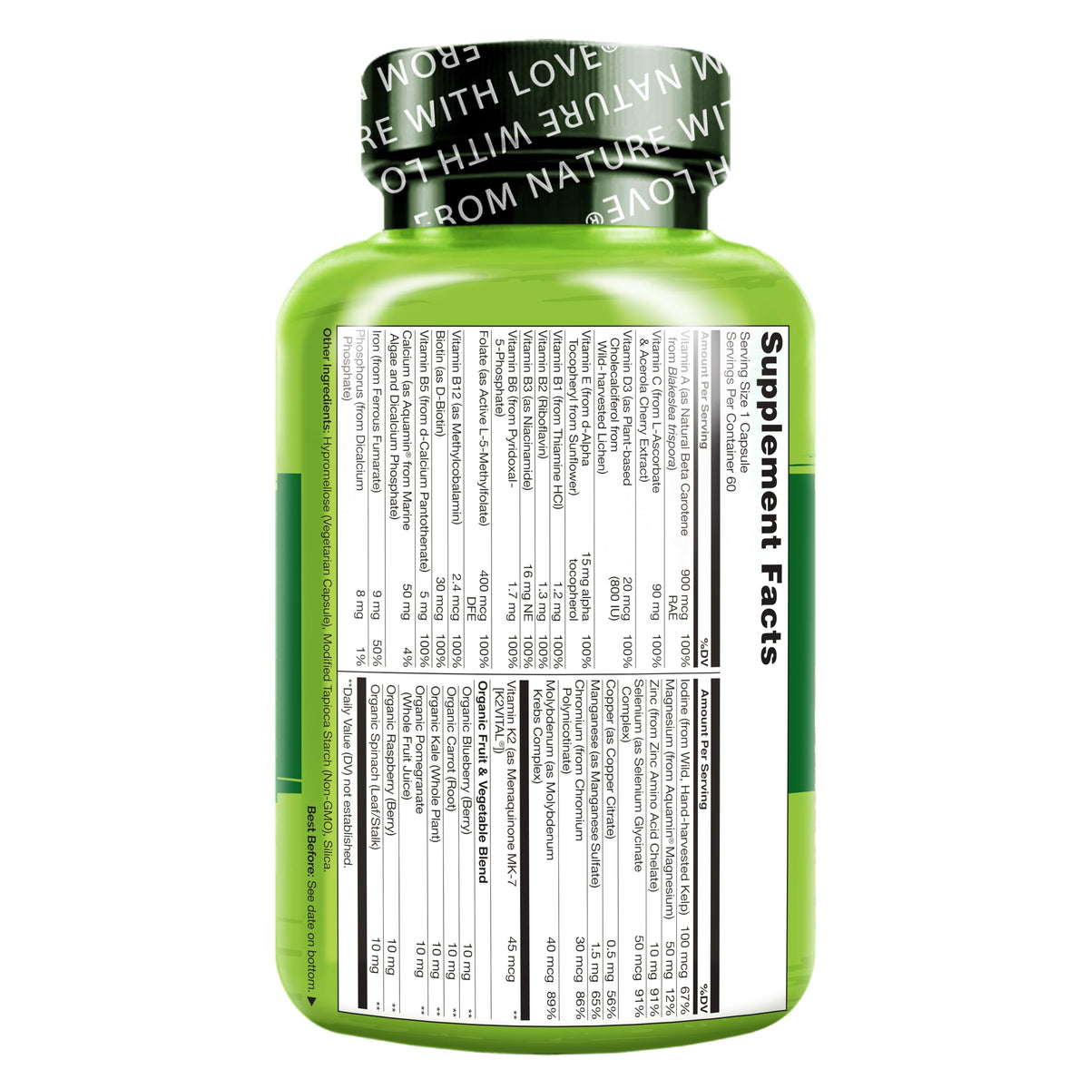 NATURELO One Daily Multivitamin for Women w/Vitamin B12, 120 Ct, Energy Support, Whole Food Daily Women Multivitamin Supplement, Nourish Hair/Skin/Nail, Non-GMO, No Soy, Gluten Free, 4 Month Supply