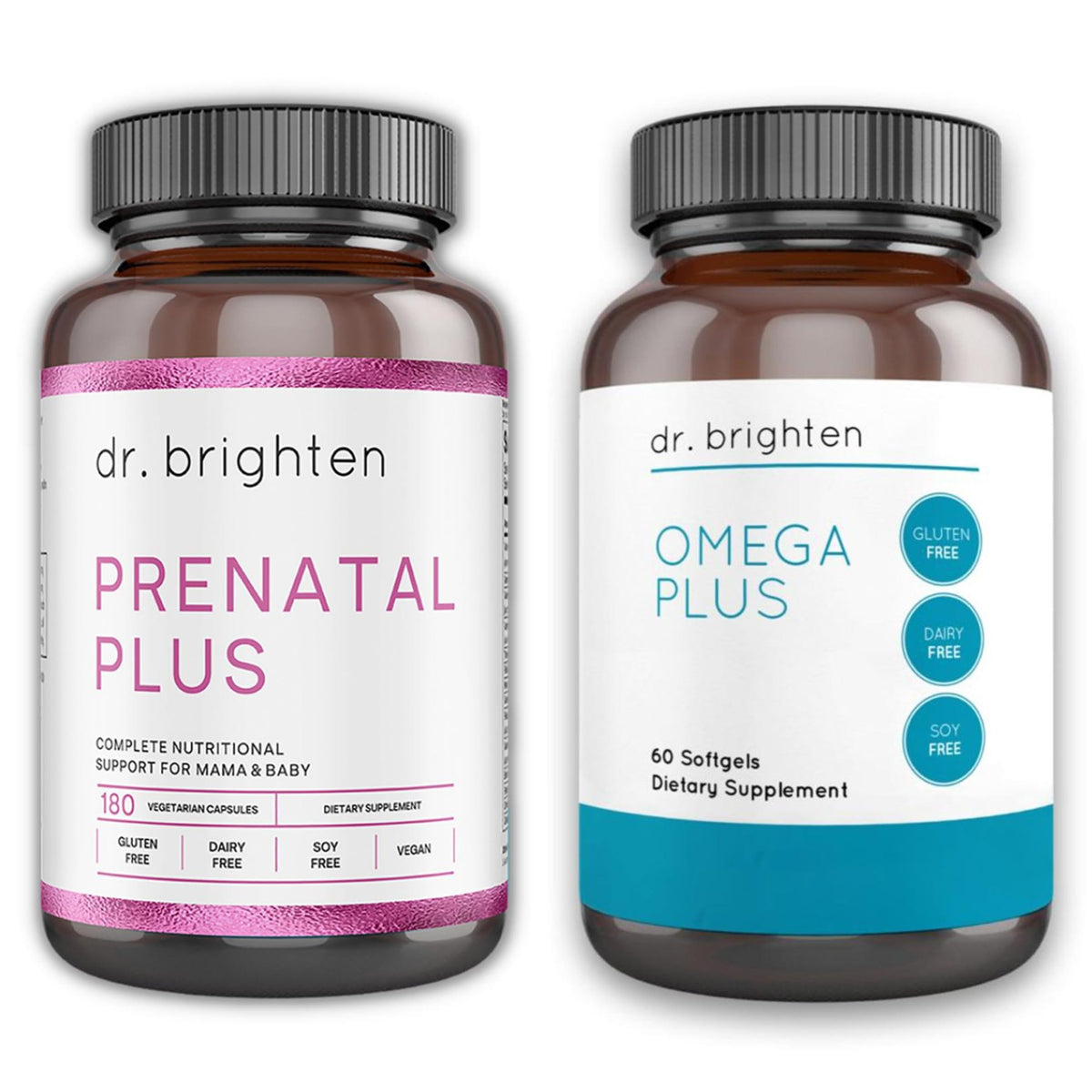 Dr. Brighten Prenatal Plus and Omega Plus Bundle for Pregnant or Nursing Mothers, Non-GMO, No Gluten