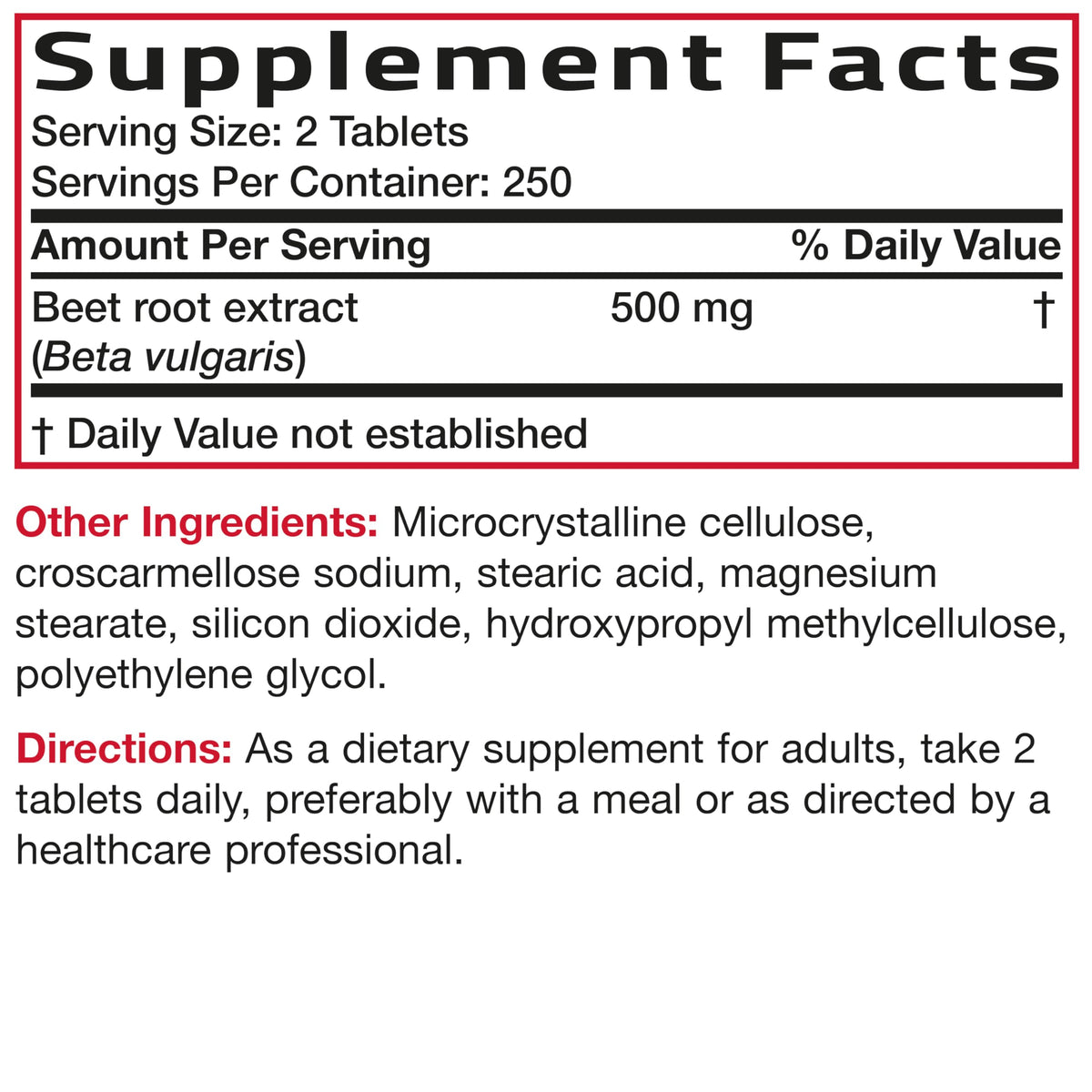 Bronson Beet Root Extra Strength, Non-GMO, 250 Vegetarian Tablets | Gluten-Free, Soy-Free, GMO-Free, Easy To Swallow