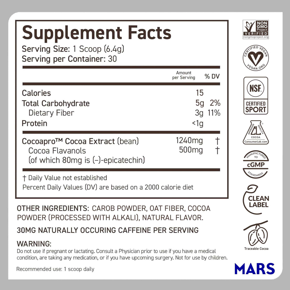 CocoaVia Cocoa Flavanols 500mg – Heart and Brain Support, High Flavanol Cocoa Powder