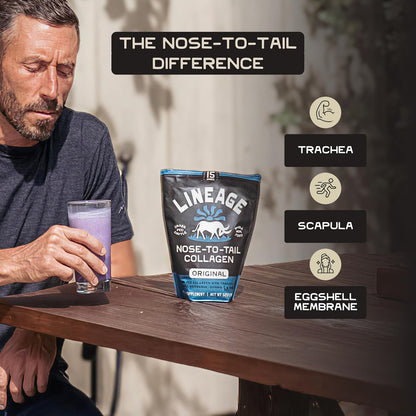 Lineage Provisions Grass Fed Collagen Powder, 30 Servings | Unflavored hydrolyzed bovine collagen peptides with trachea, scapula, eggshell membrane & vitamin C.