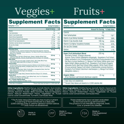 Sugar-Free Fruits and Veggies Gummies with Vitamins & Minerals (120 Chews) | Nutrient rich super greens gummies as digestive & probiotic blend for antioxidant & energy support, vegan, gluten-free, USA