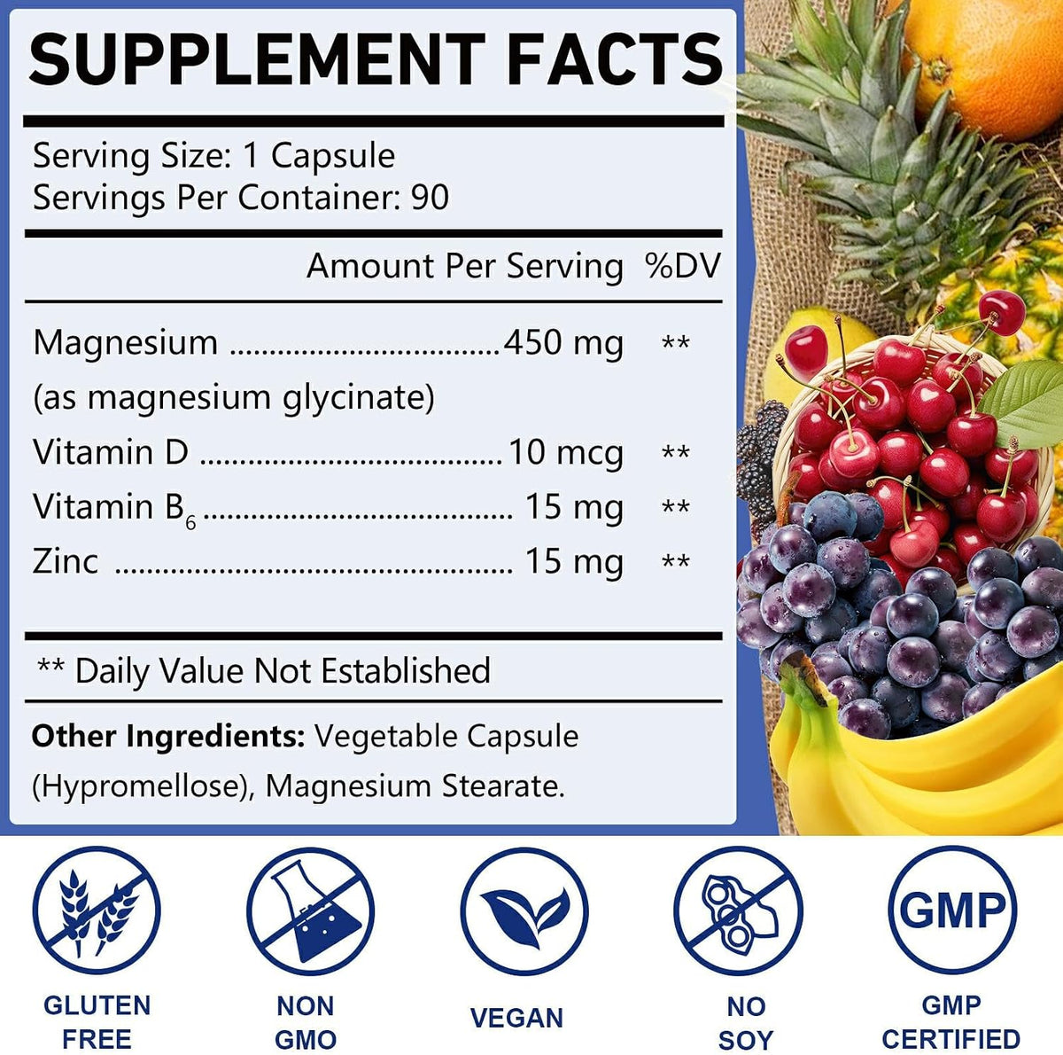 OMOGS High Absorption Magnesium Glycinate, for Supporting Sleep, Muscle Relaxation, Heart Health & Bone Health, Gluten Free, Non-GMO, 90 Vegetarian Capsules