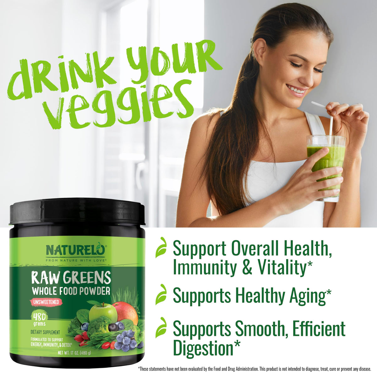 NATURELO Raw Greens Superfood Powder 480 Grams, Mixed Berry - Supports Energy, Immunity and Detox - Includes Spirulina, Wheat Grass and Organic Greens for Whole Food Nutrition