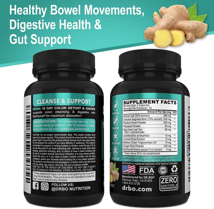 Colon Cleanser Detox for Weight Flush - 15 Day Colon Cleanse Pills with Ginger - Fast Natural Laxative, Constipation Relief, Bowel Movement Supplements for Intestinal Stomach Bloating Gut Loss Support