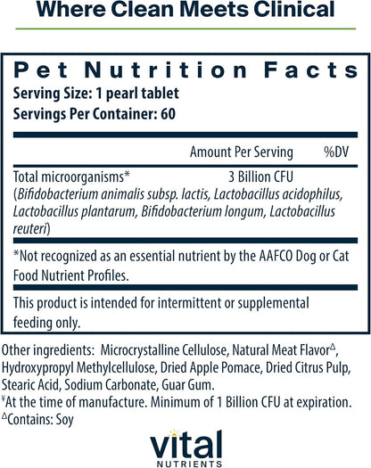 Vital Nutrients Pro Pets Probiotics for Dogs and Cats | Dog Probiotics for Digestive Health, Gut Health, Occasional Diarrhea | Tasty Meat Flavor | Non-GMO | Hyperbiotics | 60 Micro Tablets