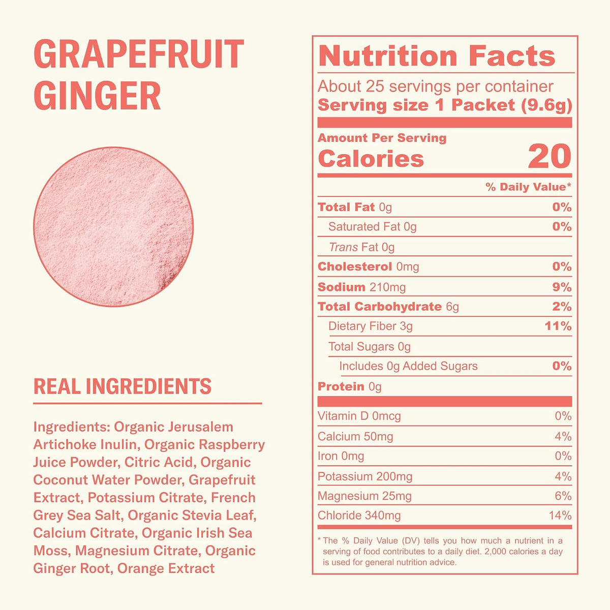 Ballerina Farm Farmer Hydrate Grapefruit Ginger Electrolyte Powder Packets | Travel Ready, Coconut Water, Irish Sea Moss, French Sea Salt, 210mg Sodium, 25 Count
