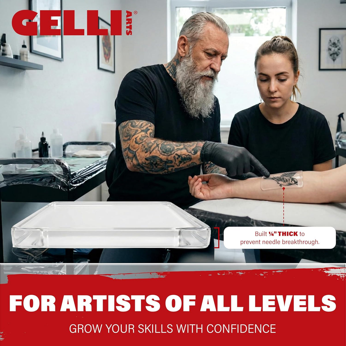 Gelli Arts 3 in Square Tattoo Skin – Set of 4 Kit – Lifelike Clear Skin For Practicing Tattooing & Microblading – Compatible with Ink & Acrylic Paints – CLEAR SKINZ Collection