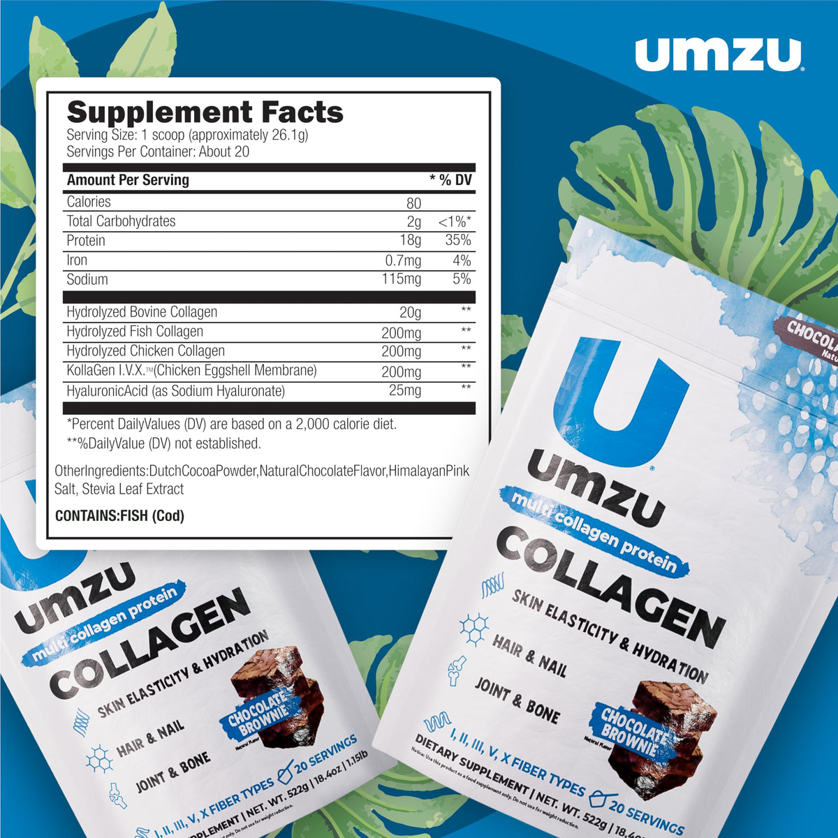 UMZU zuCollagen Collagen Peptides Powder, Unflavored | 5 Collagen Types I, II, III, V and X, Hydrolyzed Collagen Peptides, Hair, Skin, Joint and Daily Recovery Support