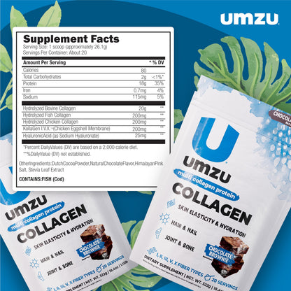 UMZU zuCollagen Collagen Peptides Powder, Unflavored | 5 Collagen Types I, II, III, V and X, Hydrolyzed Collagen Peptides, Hair, Skin, Joint and Daily Recovery Support
