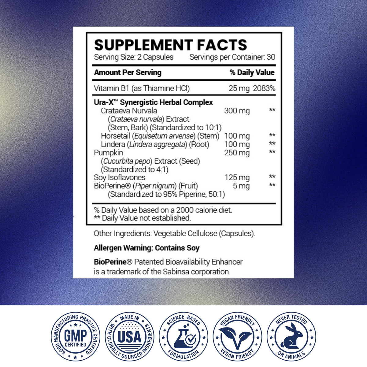 Research Verified Bladder Control - Leakage & Urgency - Pumpkin Seed, Soy Isoflavones, Thiamine - 60 Vegan Capsules - Pack of 1