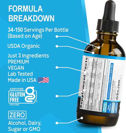 Zinc Supplements Liquid Drops Organic - Pure Organic Ionic Liquid Zinc Supplement Drops for Kids, Adults, Women & Men - Vegan, Skin Immune Support Supplements for Toddler Kids, Adults, Women, Men 4 Oz