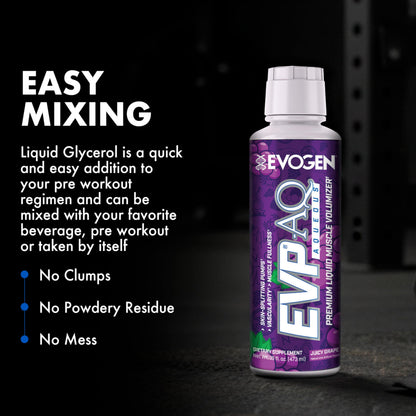 Evogen EVP AQ Liquid Glycerol | Muscle Volumizer | Unflavored | 16 Fl Oz | S7 nitric oxide blend with betaine anhydrous for pumps, vascularity, fullness and hydration; low-stim and clean