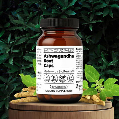 Santa Cruz Paleo Ashwagandha Capsules, 600mg Ashwagandha Root per Capsule, Gluten Free, Keto, Sugar Free, Paleo, Supports Energy, Focus, and Relaxation, BioPerine for Fast Absorption, 60 Capsules
