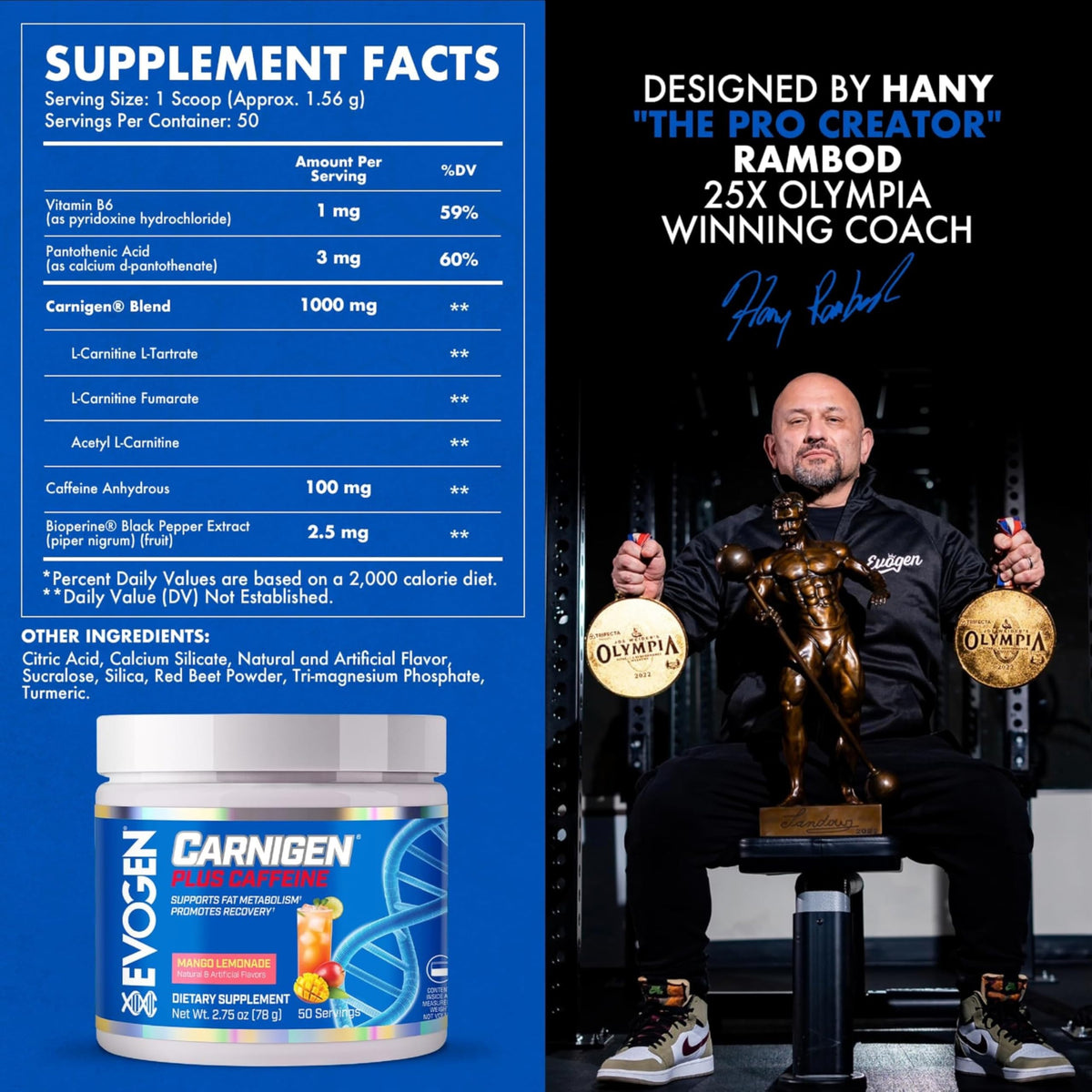 Evogen Carnigen Supports Energy and Metabolism | Raspberry Lemonade | 50 Servings
