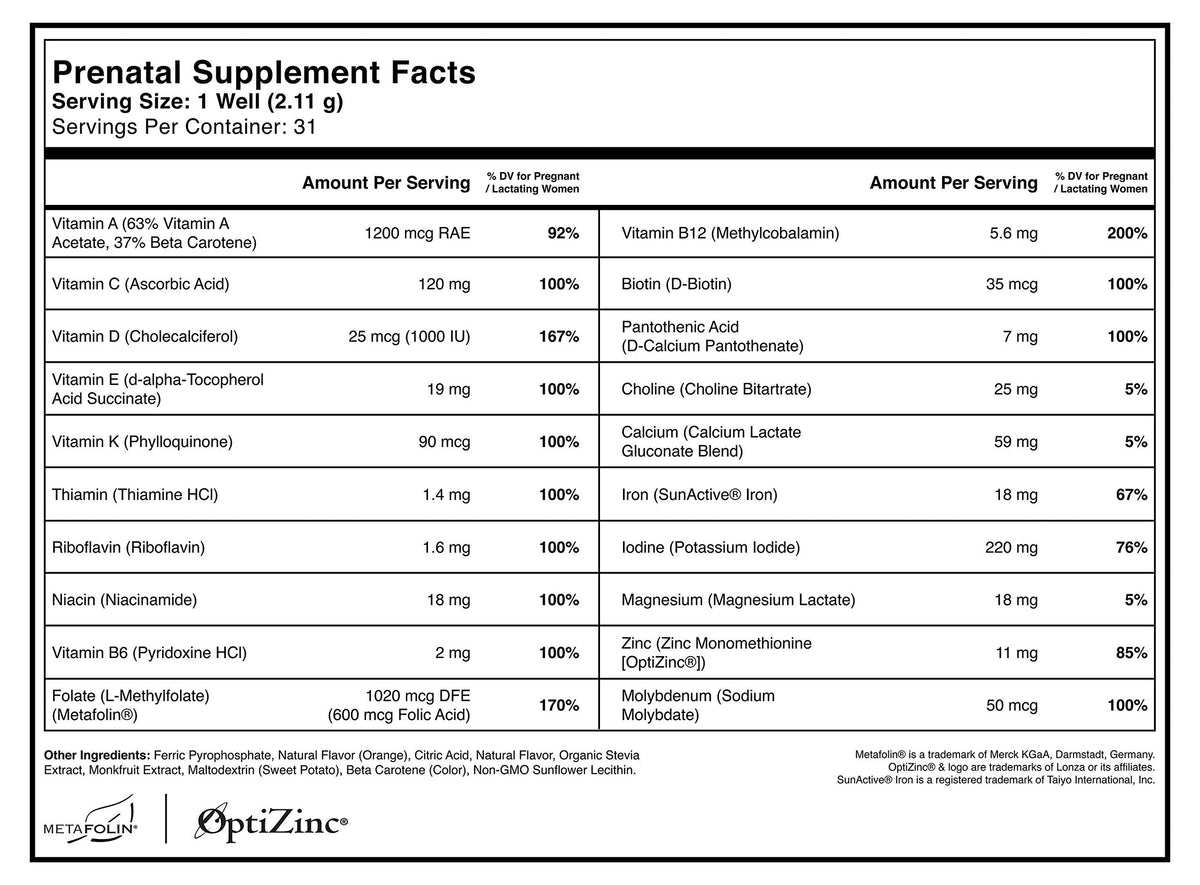 Prenatal Liquid Vitamin | 2 Oz. Liquid Serving | No Nausea | 31 Servings | Zero Sugar | Zero Pills