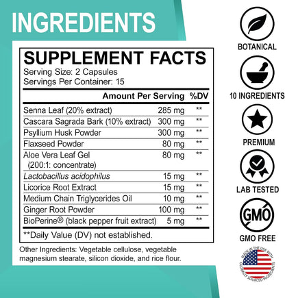 Colon Cleanser Detox for Weight Flush - 15 Day Colon Cleanse Pills with Ginger - Fast Natural Laxative, Constipation Relief, Bowel Movement Supplements for Intestinal Stomach Bloating Gut Loss Support