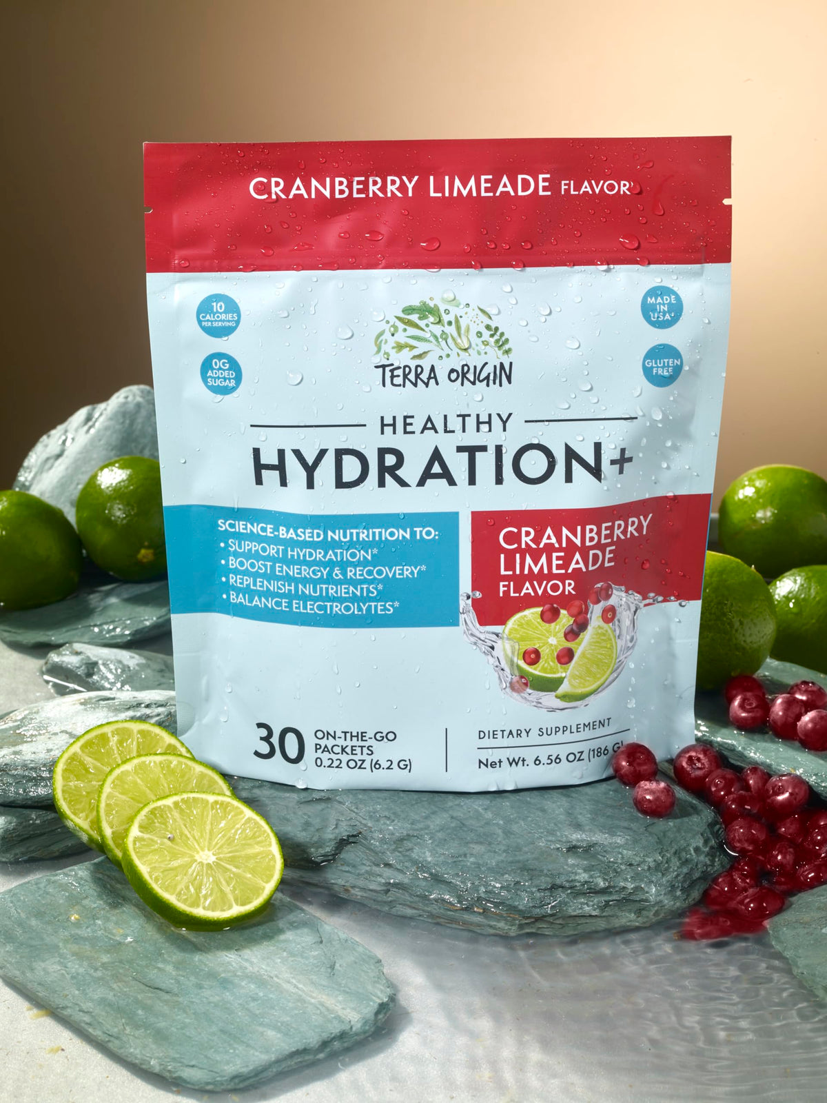 TERRA ORIGIN Healthy Hydration+ Electrolyte Powder Packets | Sugar Free, Gluten Free Drink Mix | Lemonade | 30 Servings (1-Pack)